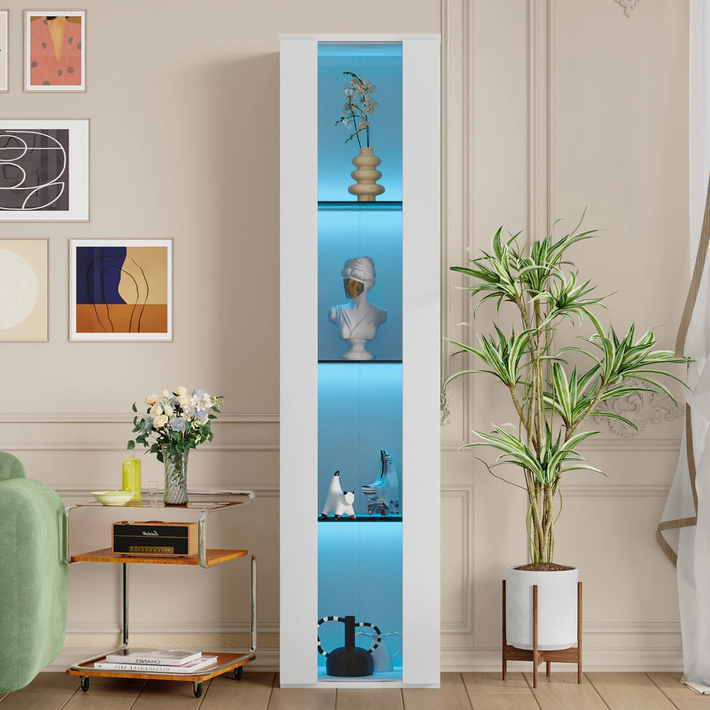 VETRINA multifunzione 40x29x170 cm bianca con vetro e luce LED