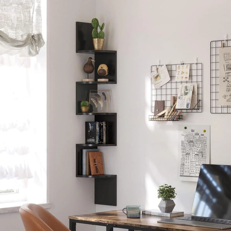 Libreria angolare VALORA, 5 ripiani, nera, stile loft LBC072B01