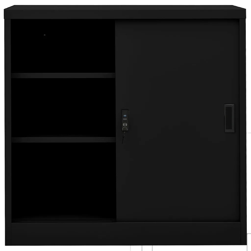 Armadio per Ufficio Anta Scorrevole Nero 90x40x90cm Acciaio 335952