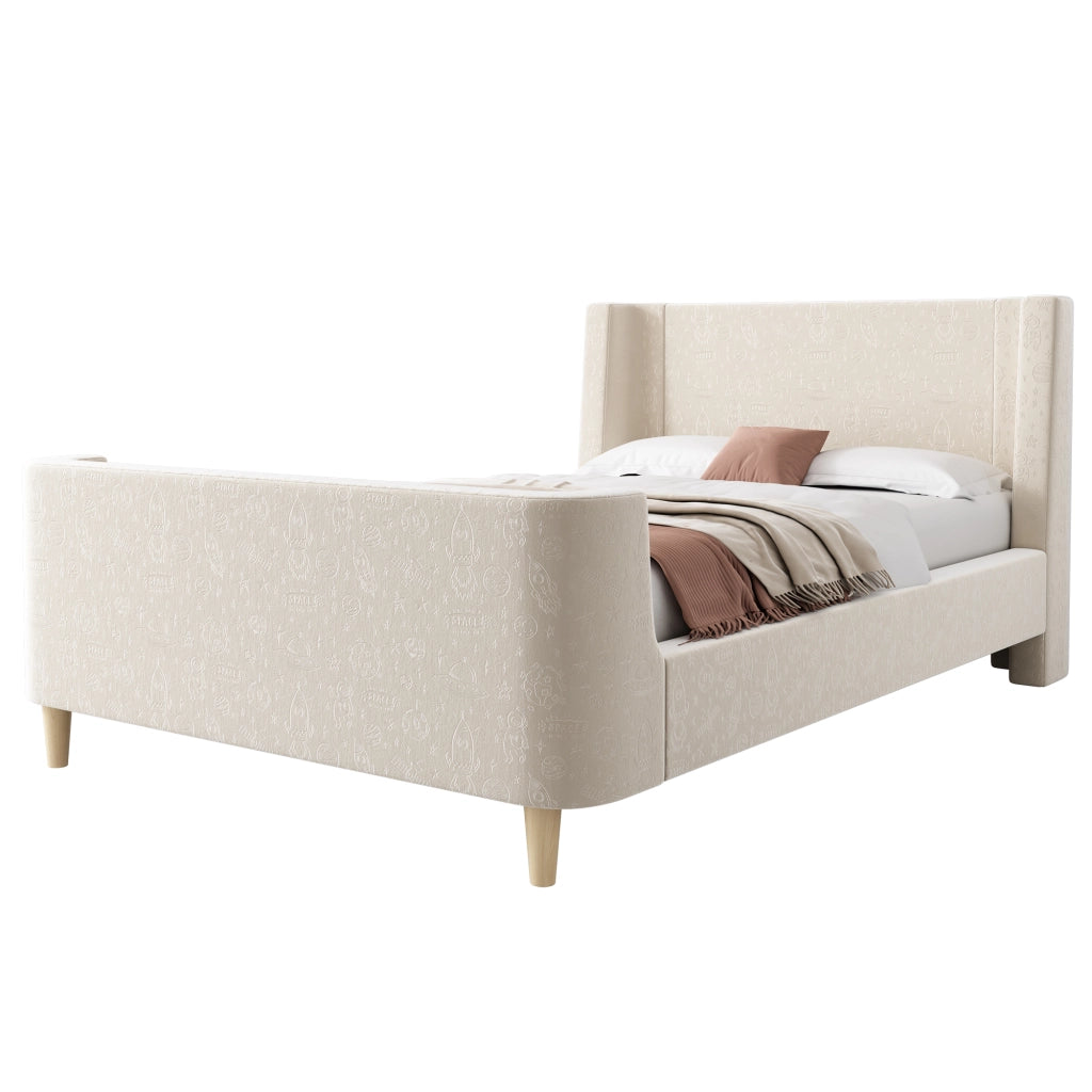 Letto imbottito in velluto beige 90x200 cm