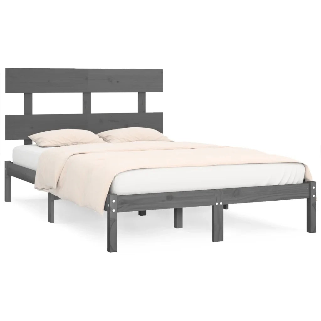 Letto matrimoniale | Letto per adulti | Giroletto Grigio in Legno Massello 200x200 cm