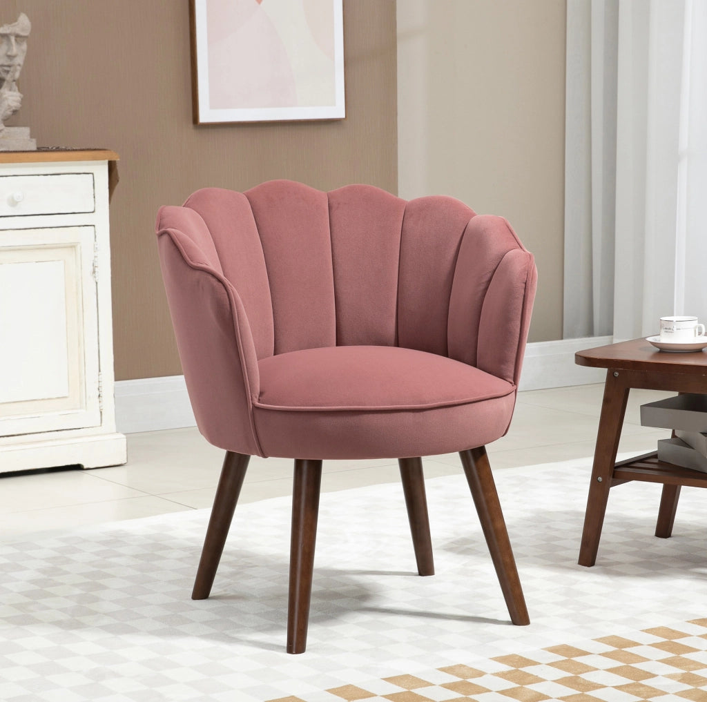 Sedia da pranzo con schienale rosa in poliestere e gambe in legno di gomma 66x72x79 cm