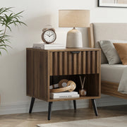 COMODINO 45 x 40 x 53 cm in MDF colore noce e metallo nero