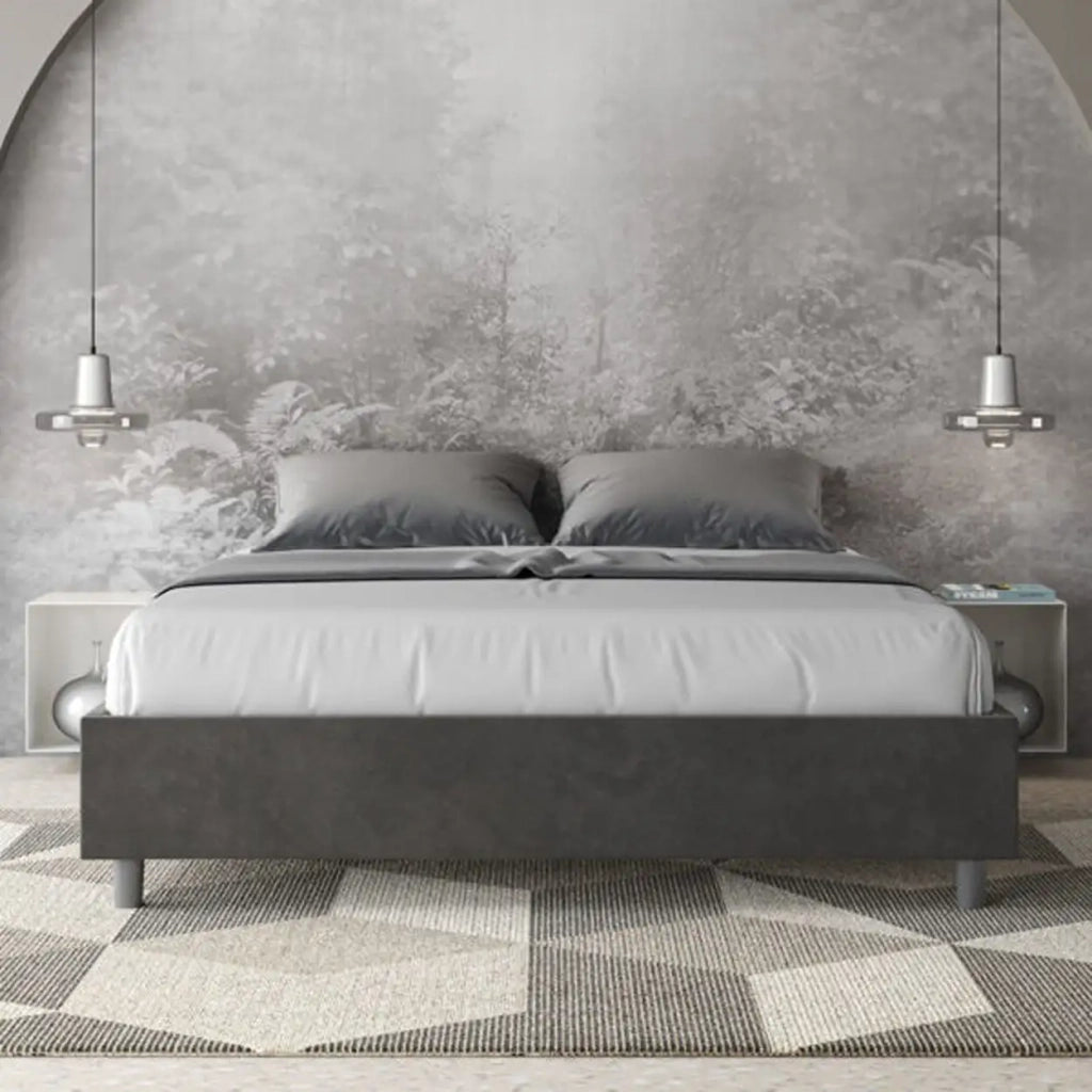 Letto matrimoniale contenitore imbottito 160x210 microfibra grigio Azelia