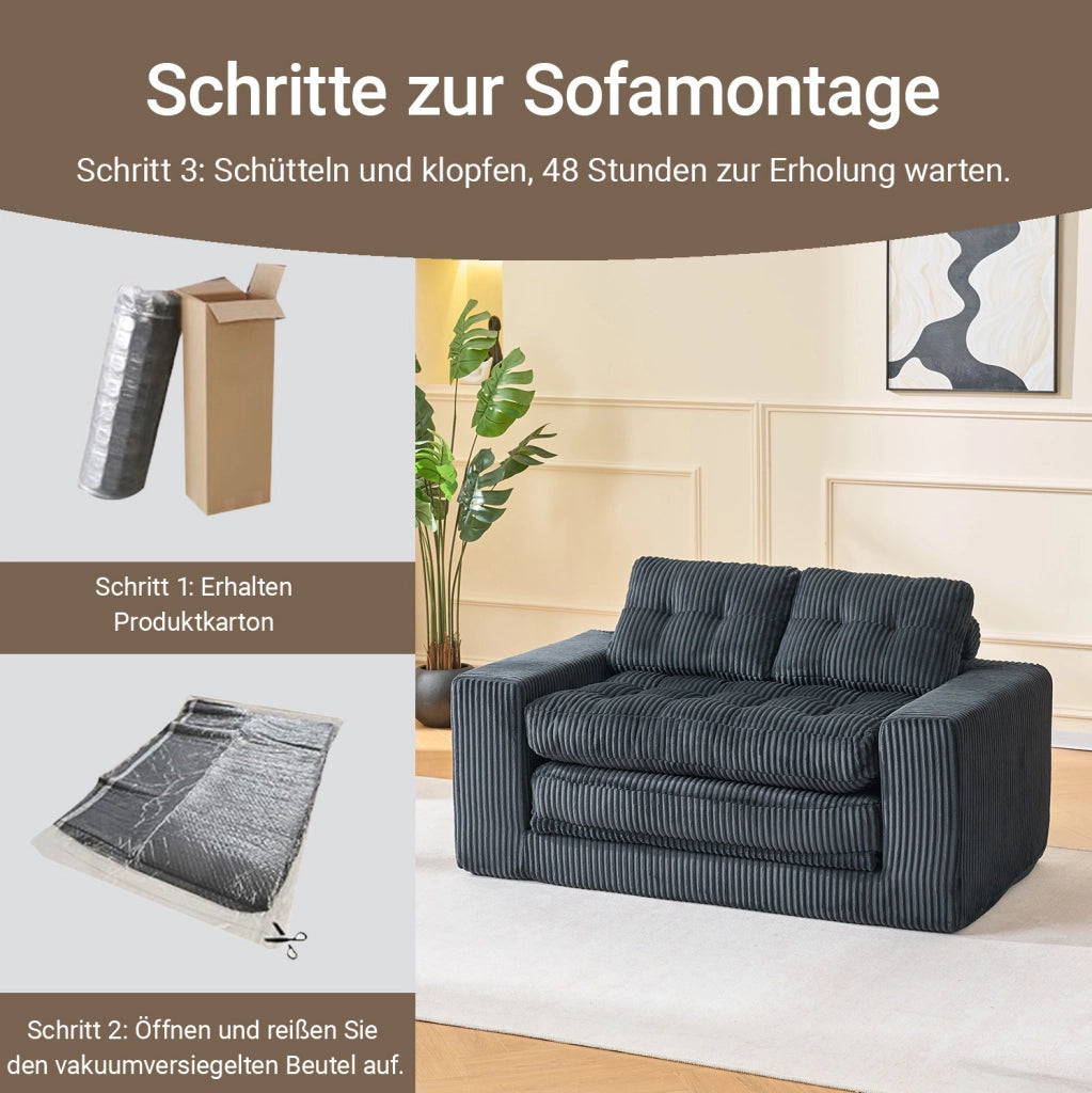 Divano Letto 2 Posti in Velluto a Coste con Memory Foam – Design senza Cornice, Compatto per Piccoli Spazi e Home Office