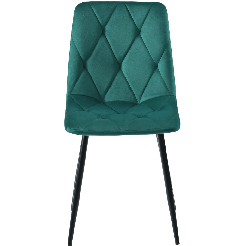 Set di 4 sedie da pranzo ULEVR in velluto verde scuro con schienale imbottito e gambe in metallo nero