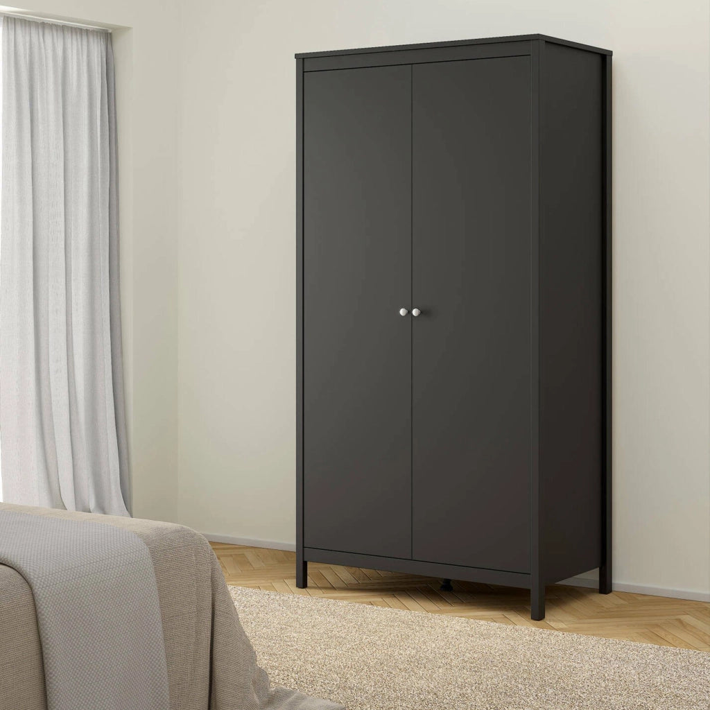 Guardaroba 2 ante Zagabria, Mobile camera da letto, Cabina armadio portabiti, Armadio appendiabiti, 102x58 h199 cm, Nero
