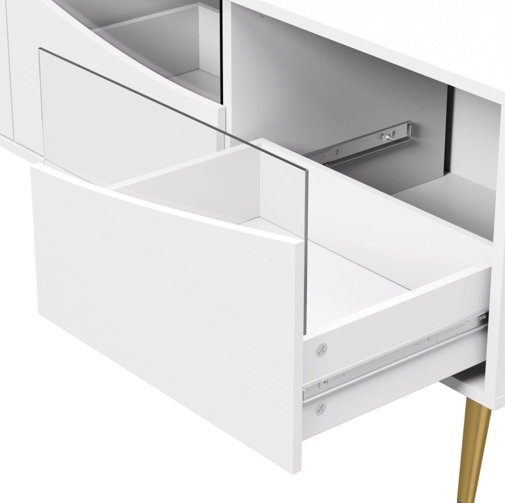 Mobile TV 180x40x50 cm con LED Bluetooth; vetro temperato e MDF bianco