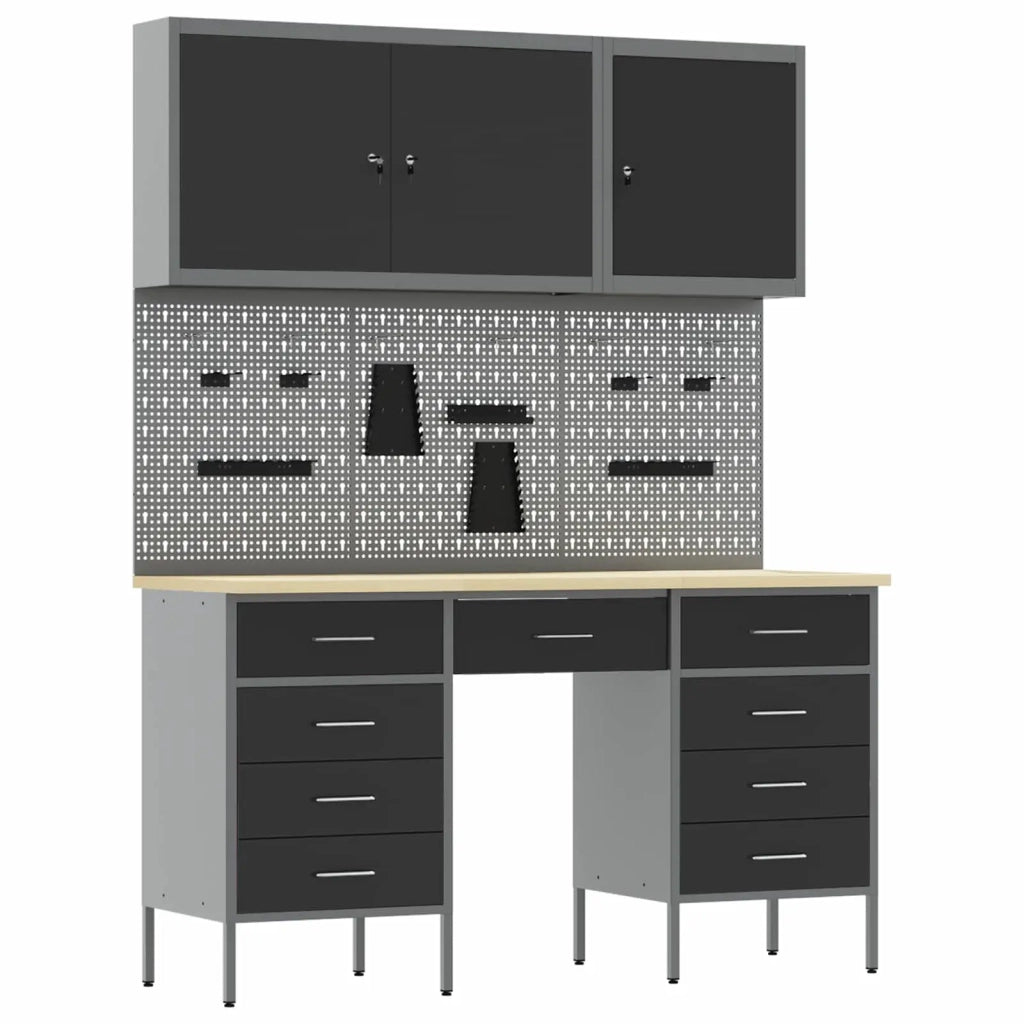 Mobile da lavoro 8 pcs Nero Legno ingegnerizzato e acciaio 3321458