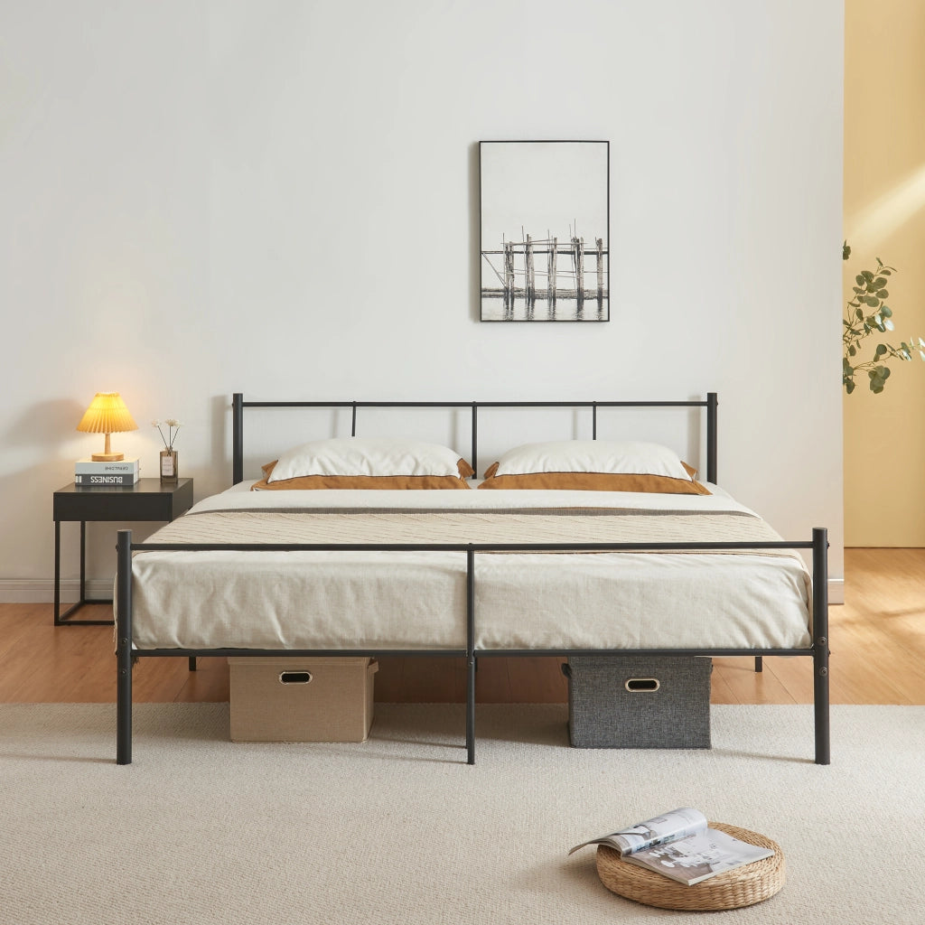 Letto Matrimoniale Laos con Materasso 160x200 cm Letto in Acciaio con Testiera e Pediera - Nero [en.casa]