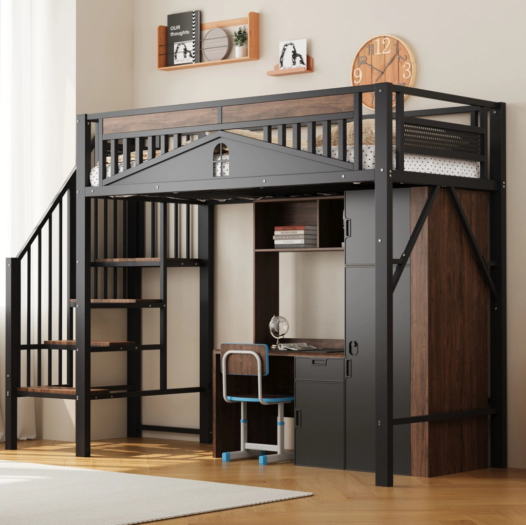 Letto a soppalco per bambini 90x200 cm in pino e MDF bianco naturale con scivolo， senza materasso
