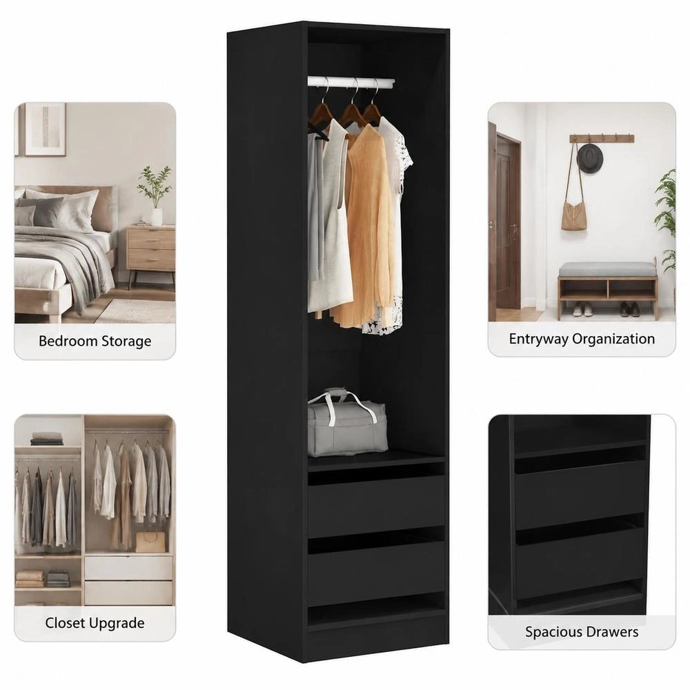 Wardrobe With Drawers, Black, 50x50x200cm, Wood-based Material