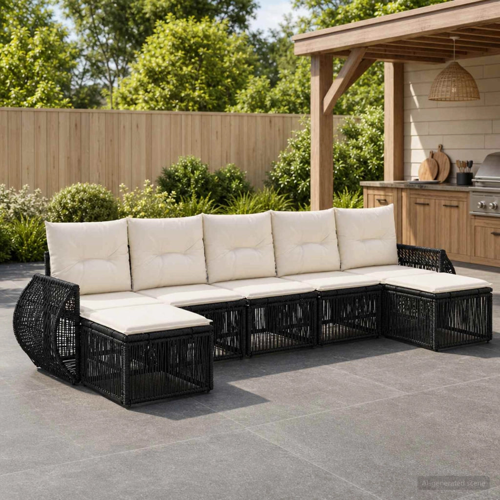 Set Divano da Giardino 7 pz Nero e Bianco Crema polyrattan 3435502