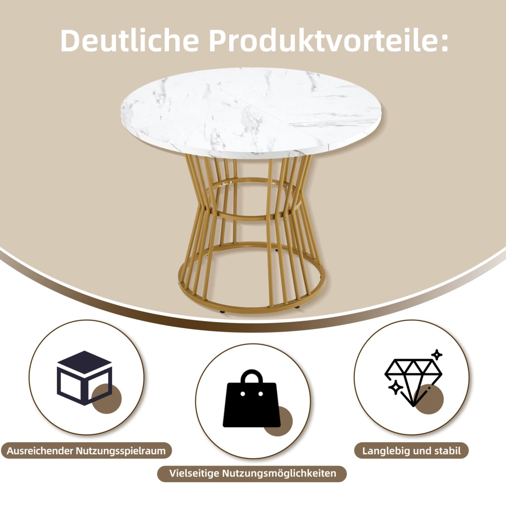 Set tavolo e sedie 5 pezzi con tavolo rotondo in MDF effetto marmo e 4 sedie in velluto verde 75 × 100 × 100 cm