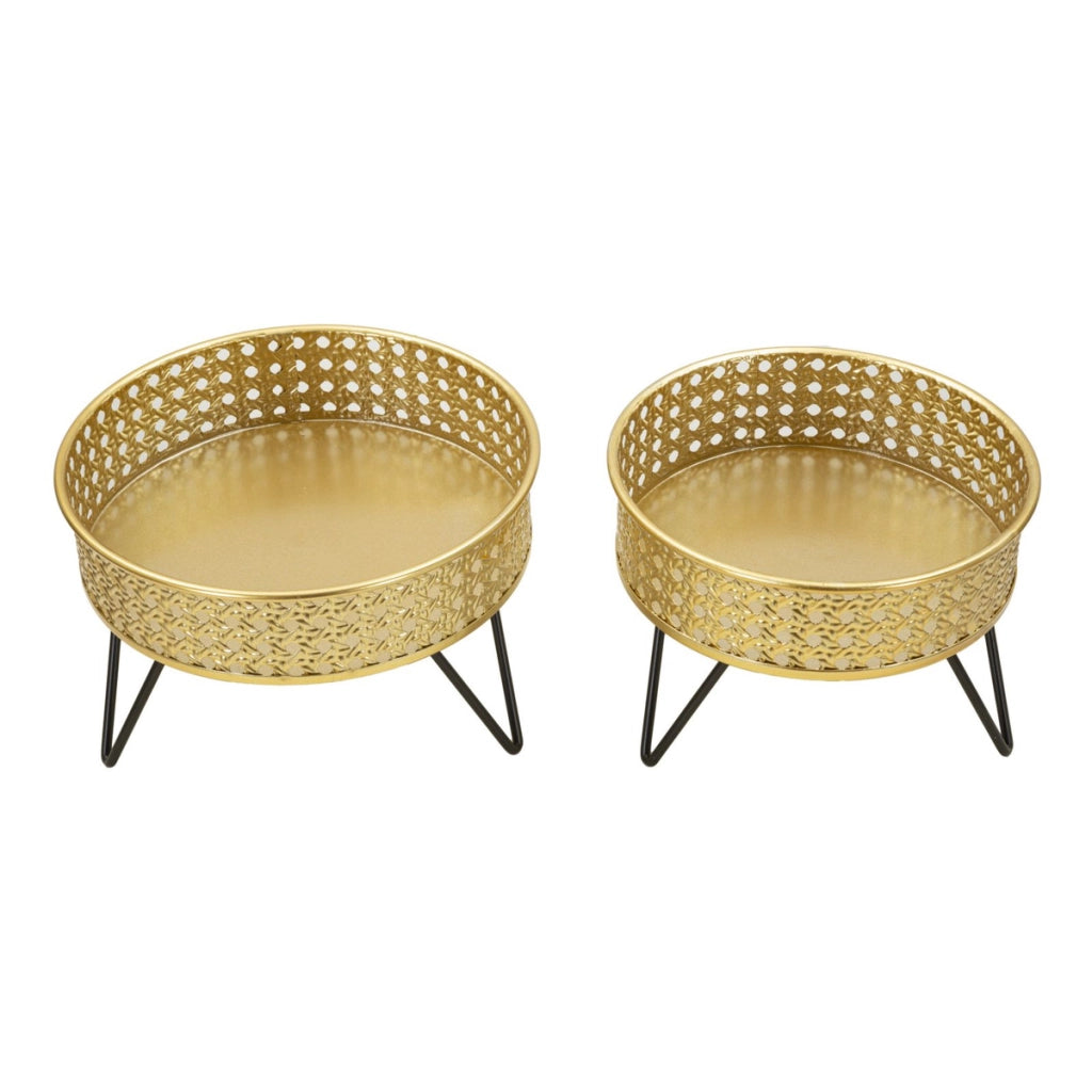 Set di 2 Vasi per Piante VKH410, Oro, Metallo, 20,5x20,5x13 cm