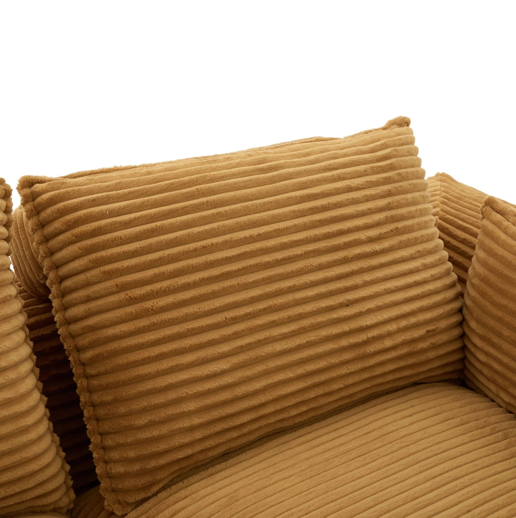 Divano modulare 4 posti 322x161x75 cm in tessuto arancione con 2 pouf