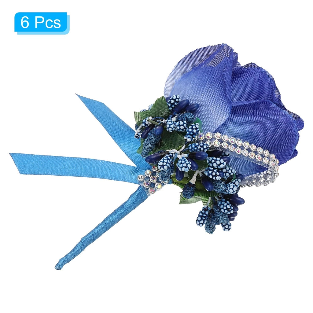 Spille da bavero a forma di rosa, artificiali, 6 pezzi, blu navy, realizzate a mano
