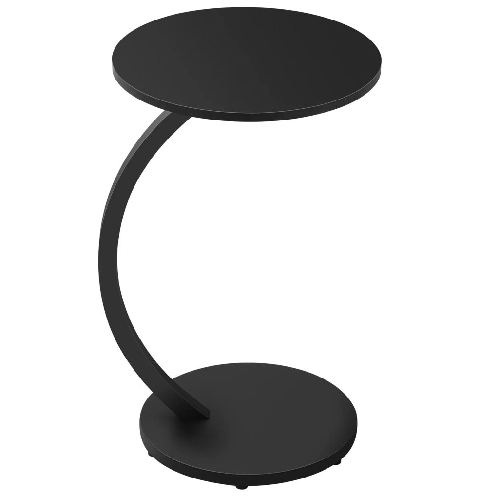 Tavolino laterale rotondo a C in MDF E1 e metallo, 40x64,5 cm, colore nero