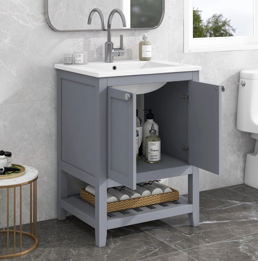 Mobile lavabo a pavimento 61x46x90 cm in legno e MDF grigio chiaro
