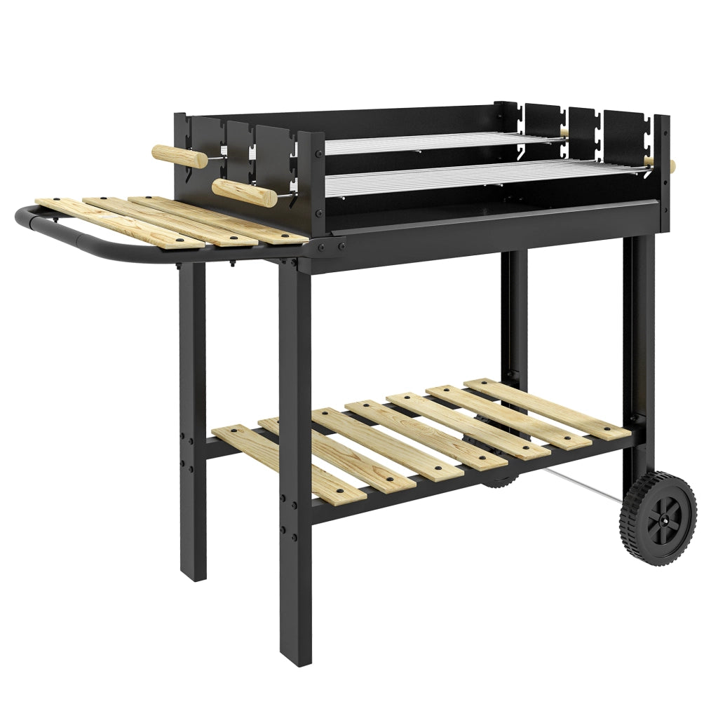 Barbecue a Carbonella Regolabile ¨C Xylo ¨C Metallo e Legno Nero 113x53.5x82.5cm con 2 Griglie