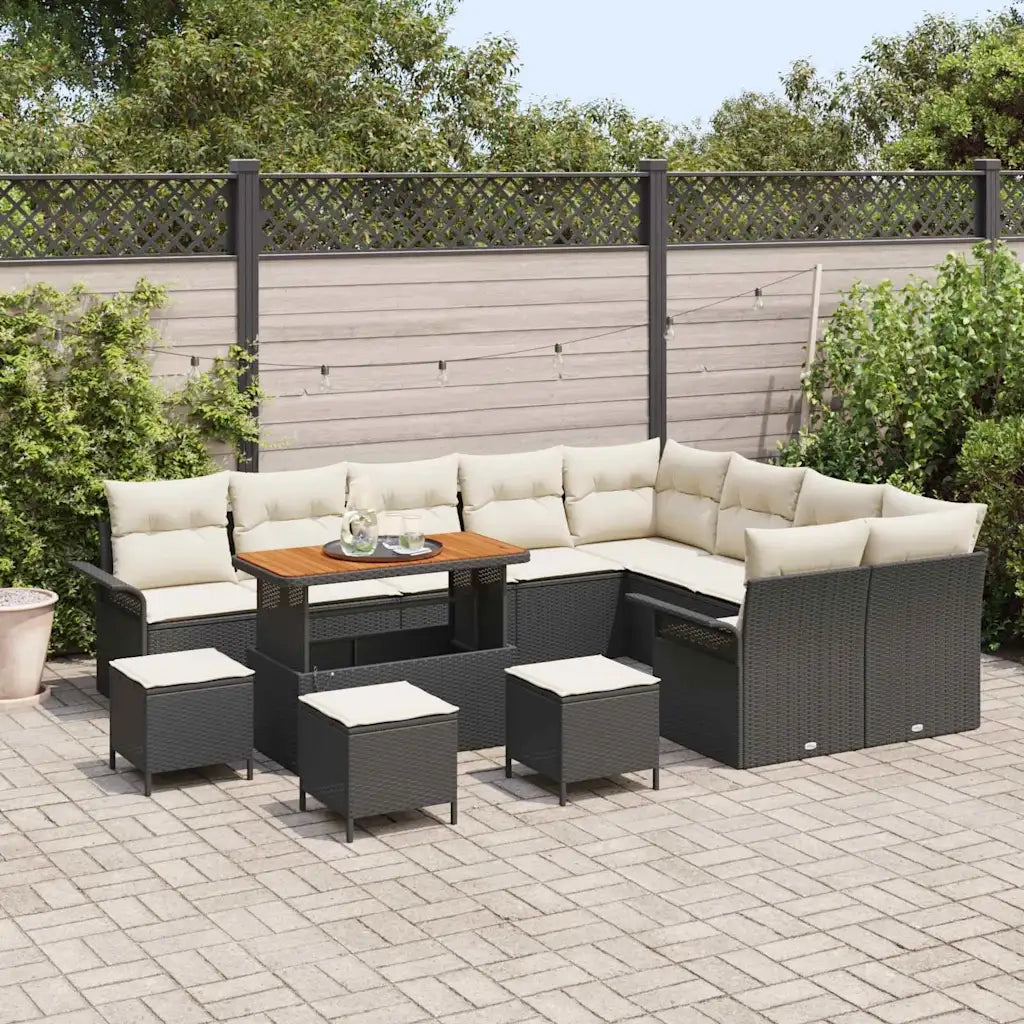 Set Divano da Giardino con cuscino 13 pcs Nero polyrattan
