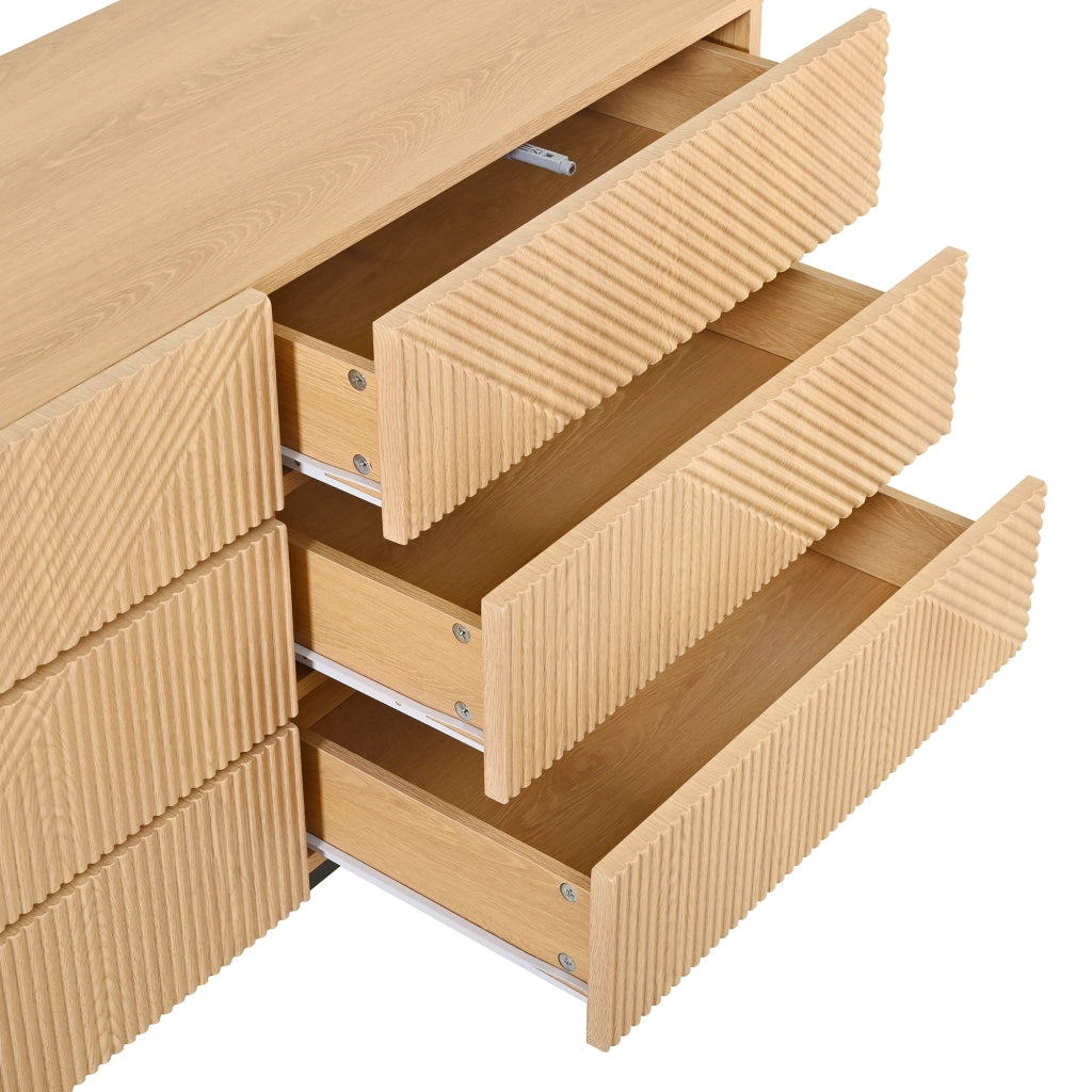Cassettiera 115.5x38.0x75.0 cm con 6 cassetti e struttura geometrica 3D in MDF naturale