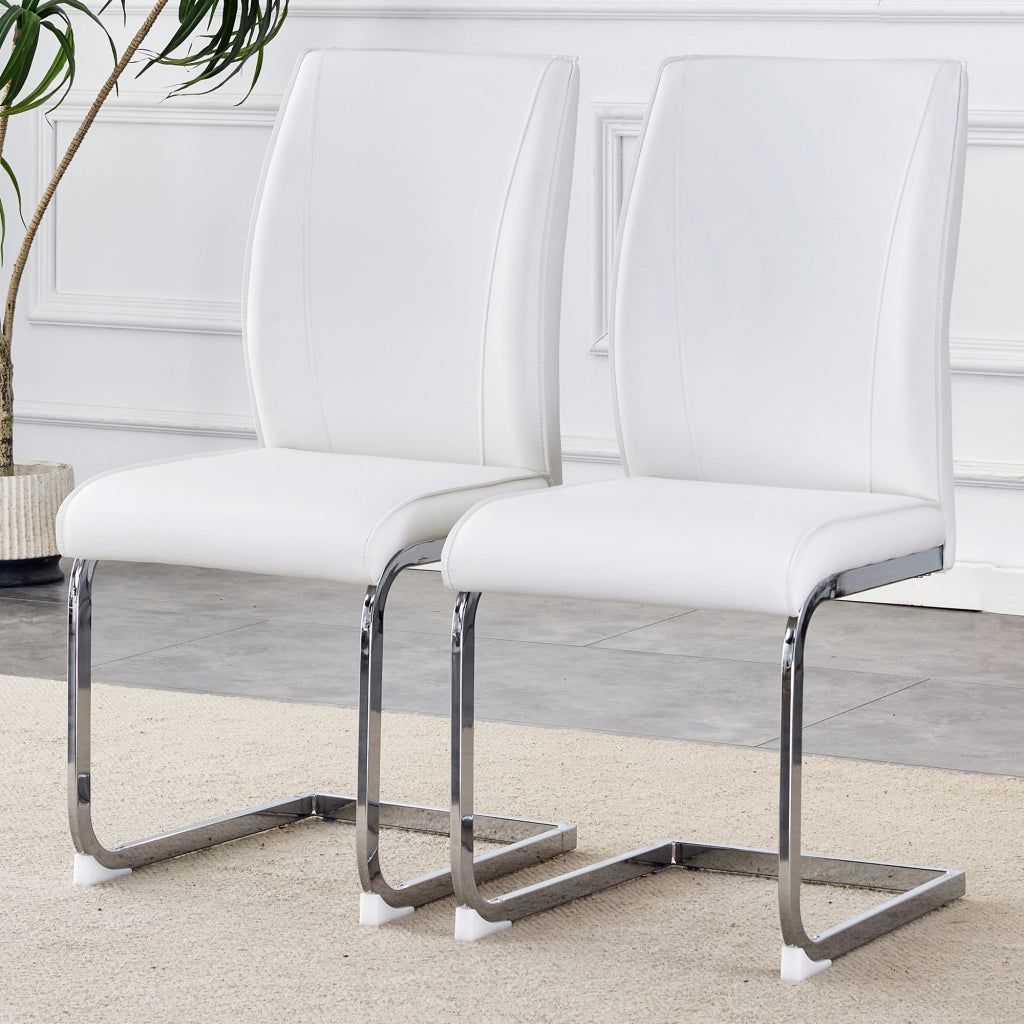 Set di 2 sedie da pranzo in ecopelle bianca con gambe in metallo argentato