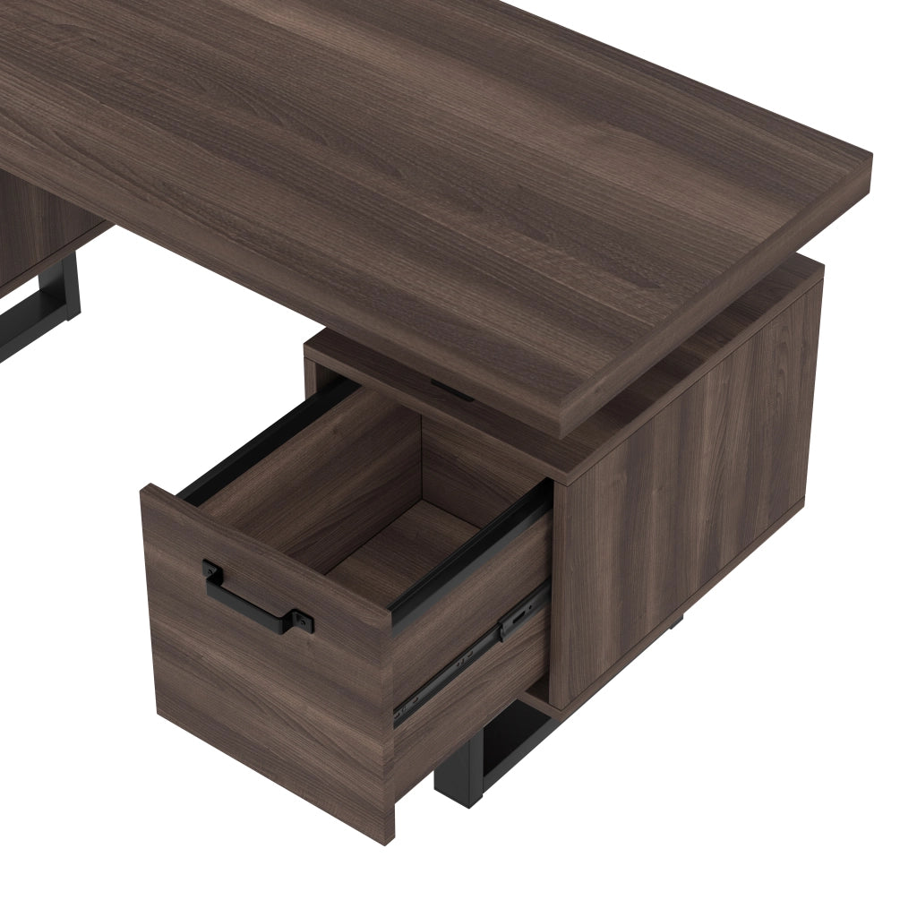 SCRIVANIA da Ufficio 135x54 cm MDF e Metallo Marrone Scuro e Nero