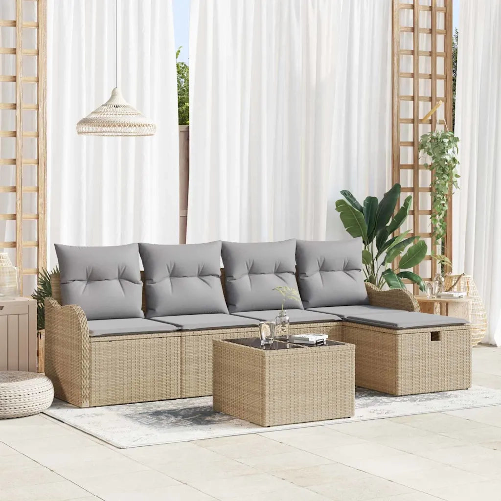 Set Divano da Giardino 6 pcs Beige e Grigio Chiaro polyrattan