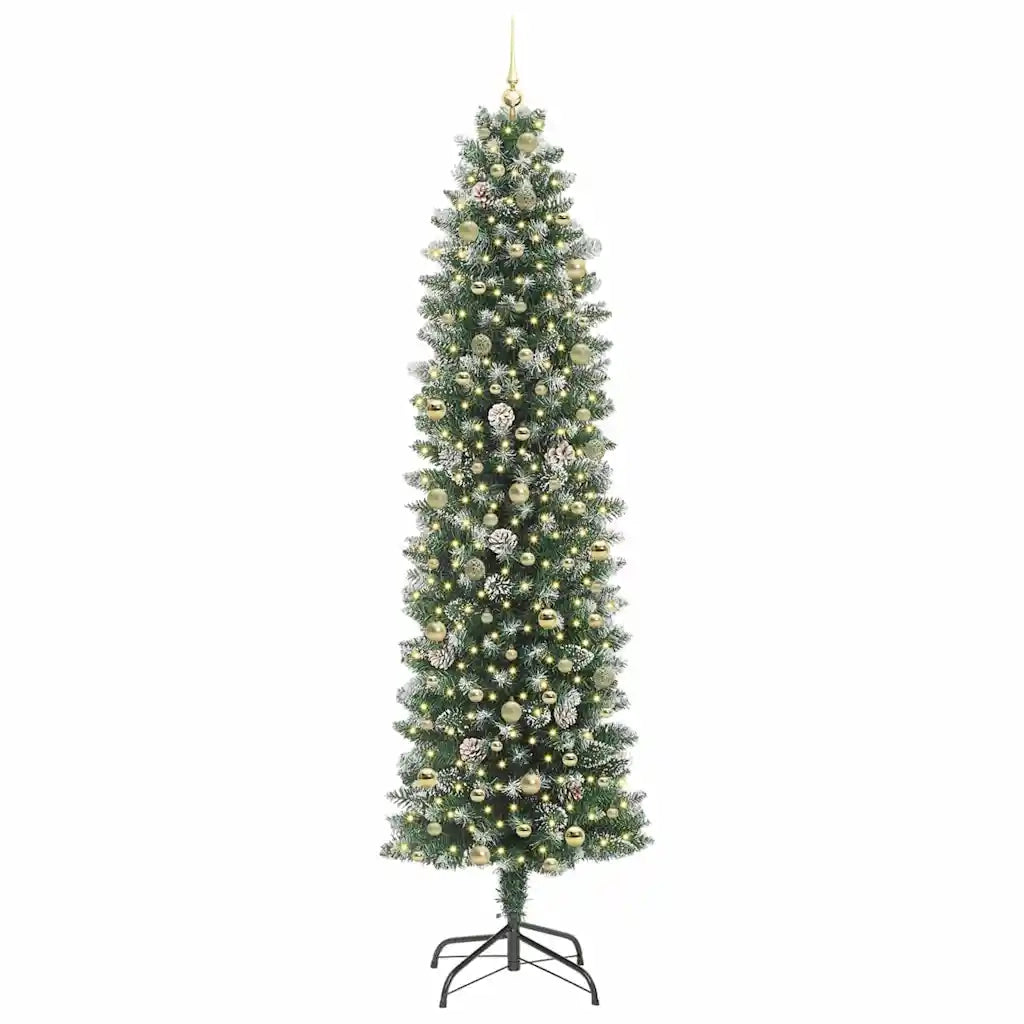 Albero di Natale Artificiale Sottile Verde e Bianco 240 cm 3395321