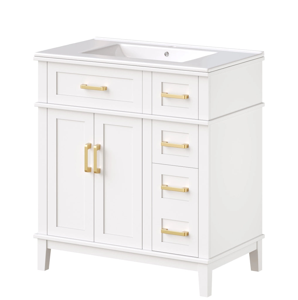 Mobile sottolavabo 76x46,5x86 cm bianco MDF con lavabo in ceramica e ante soft-close