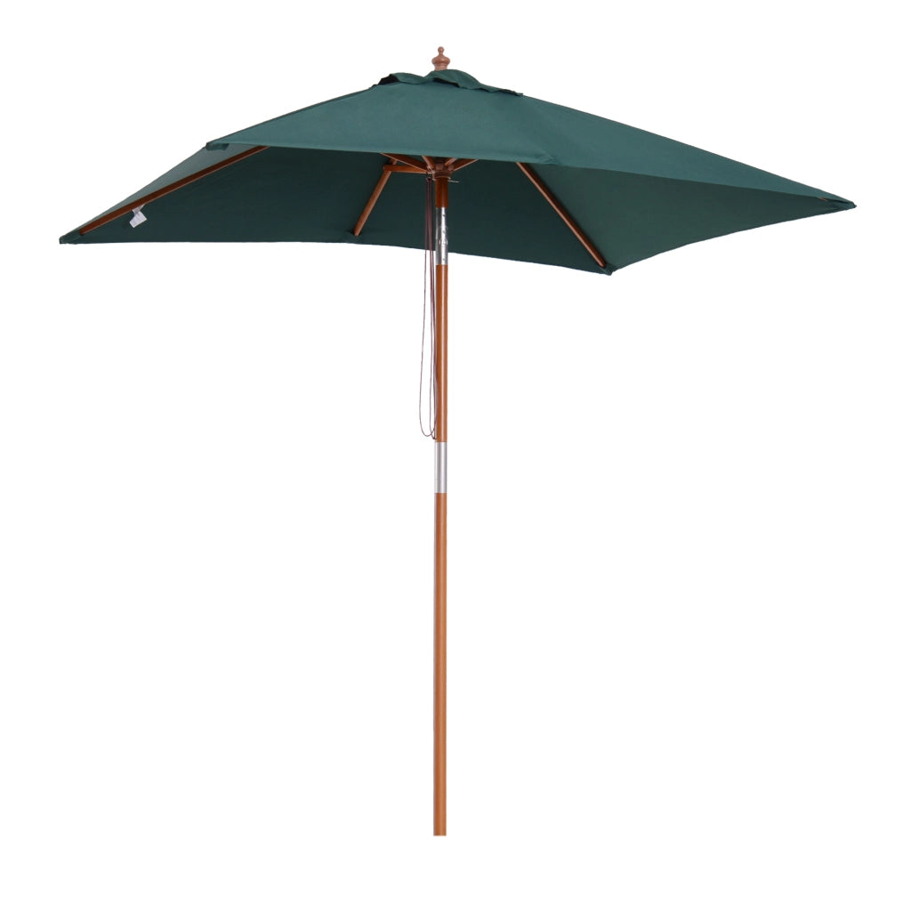 Ombrellone da Giardino 2x1.5 m Inclinabile con Palo in Legno 6 Stecche e Apertura a Corda, Verde