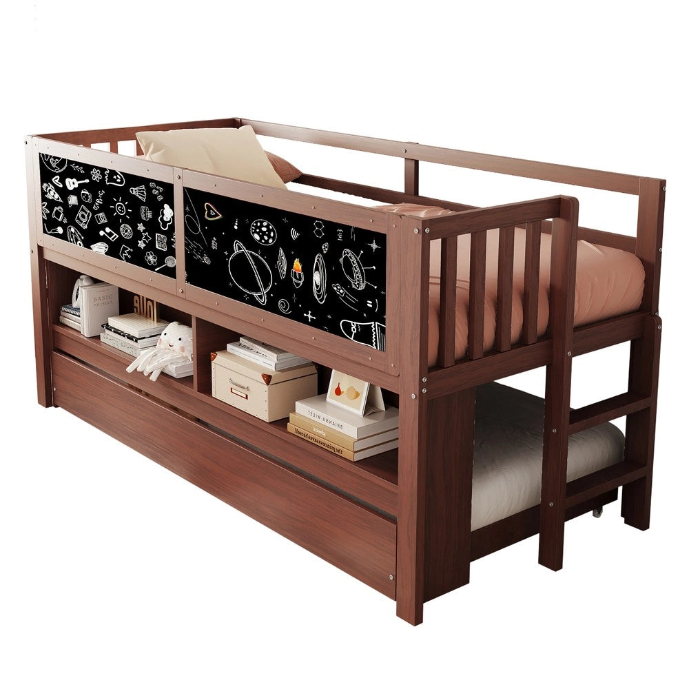 Letto a Castello Bambini con Casetta ¨C Xylo ¨C Massello, Scala, Contenitore, 90x200, Marrone