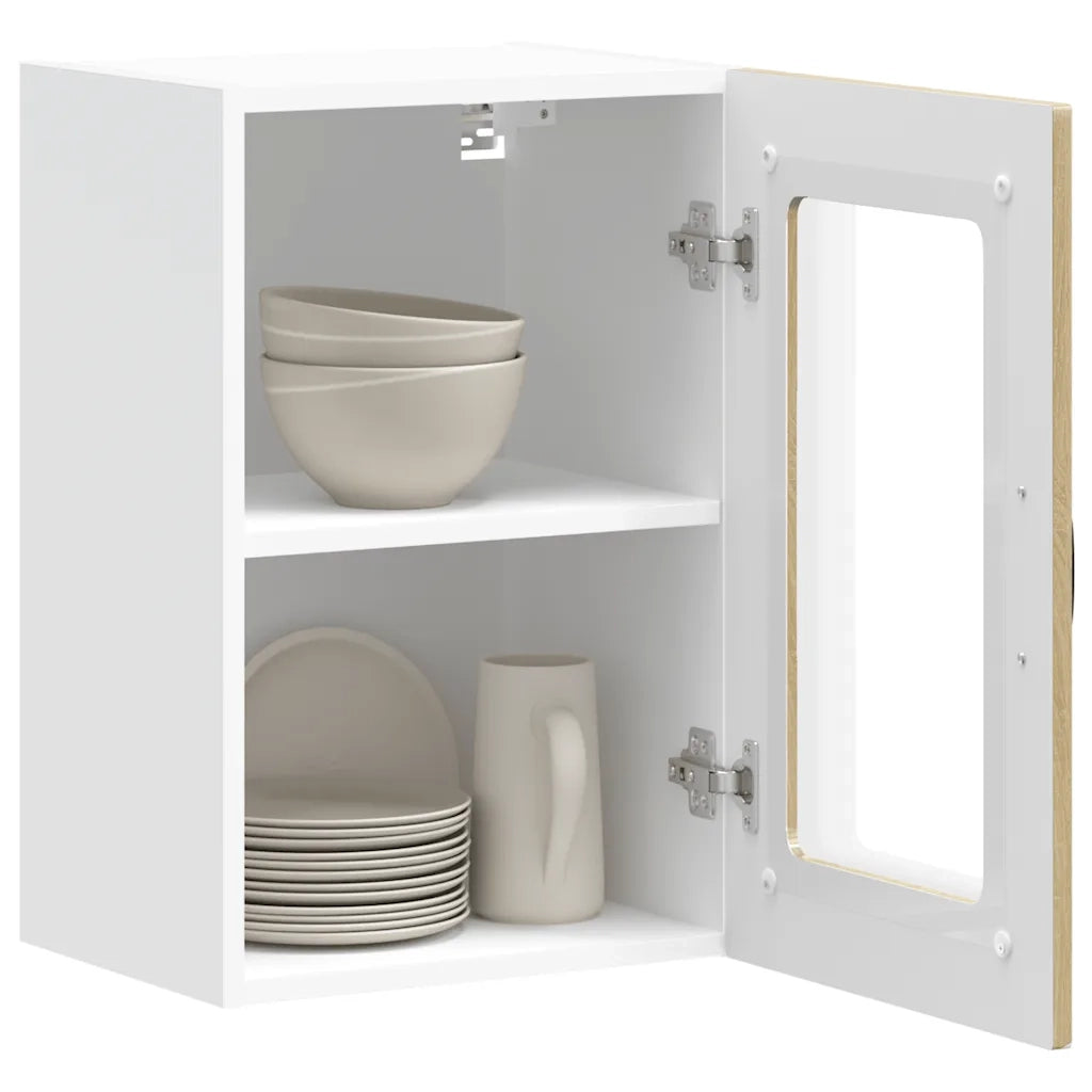 Pensile da Cucina con Porta in Vetro-Mobile Cucina da Parete Kalmar Rovere Sonoma 346272