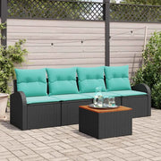 Set Divano da Giardino 5 pcs Nero e Turchese polyrattan 3356184