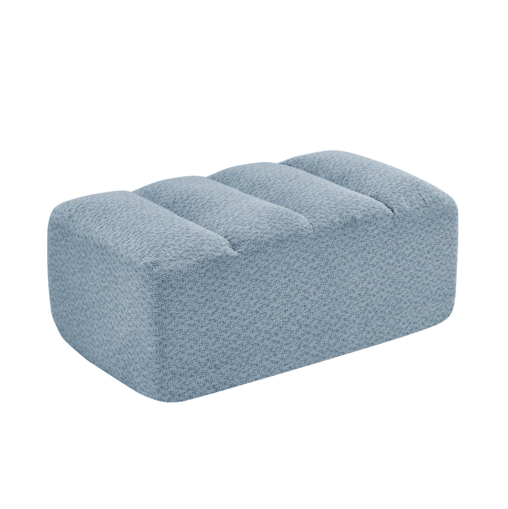 Divano senza telaio con pouf laterale in pile granulare blu - Design modulare per soggiorno