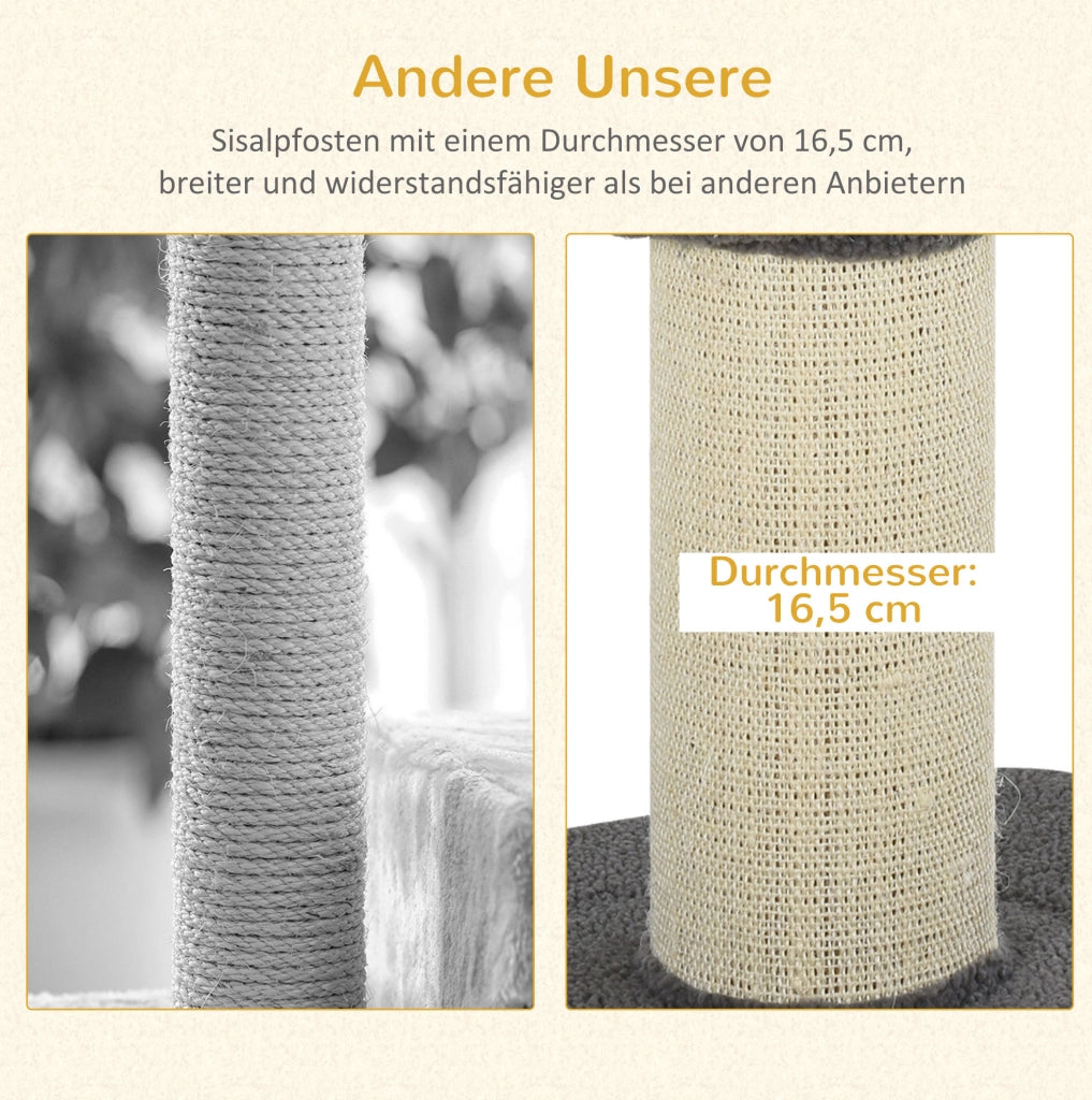 Tiragraffi per gatti con piattaforme e sisal grigio 45x45x91 cm