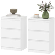 Comodini set di 2 con 3 cassetti in MDF bianco per camera da letto senza maniglie 40 × 30 × 59.5 cm