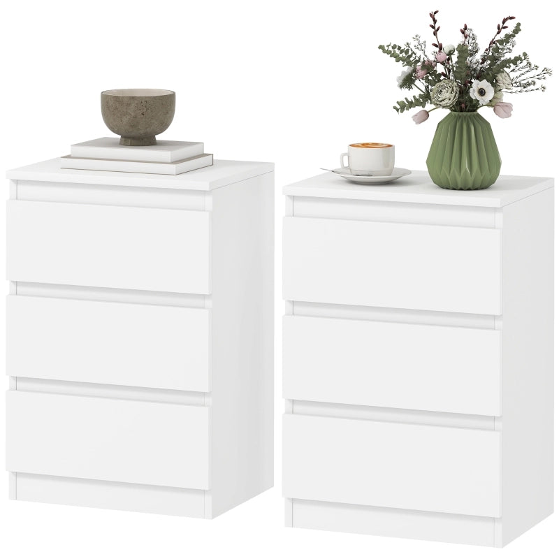 Comodini set di 2 con 3 cassetti in MDF bianco per camera da letto senza maniglie 40 × 30 × 59.5 cm