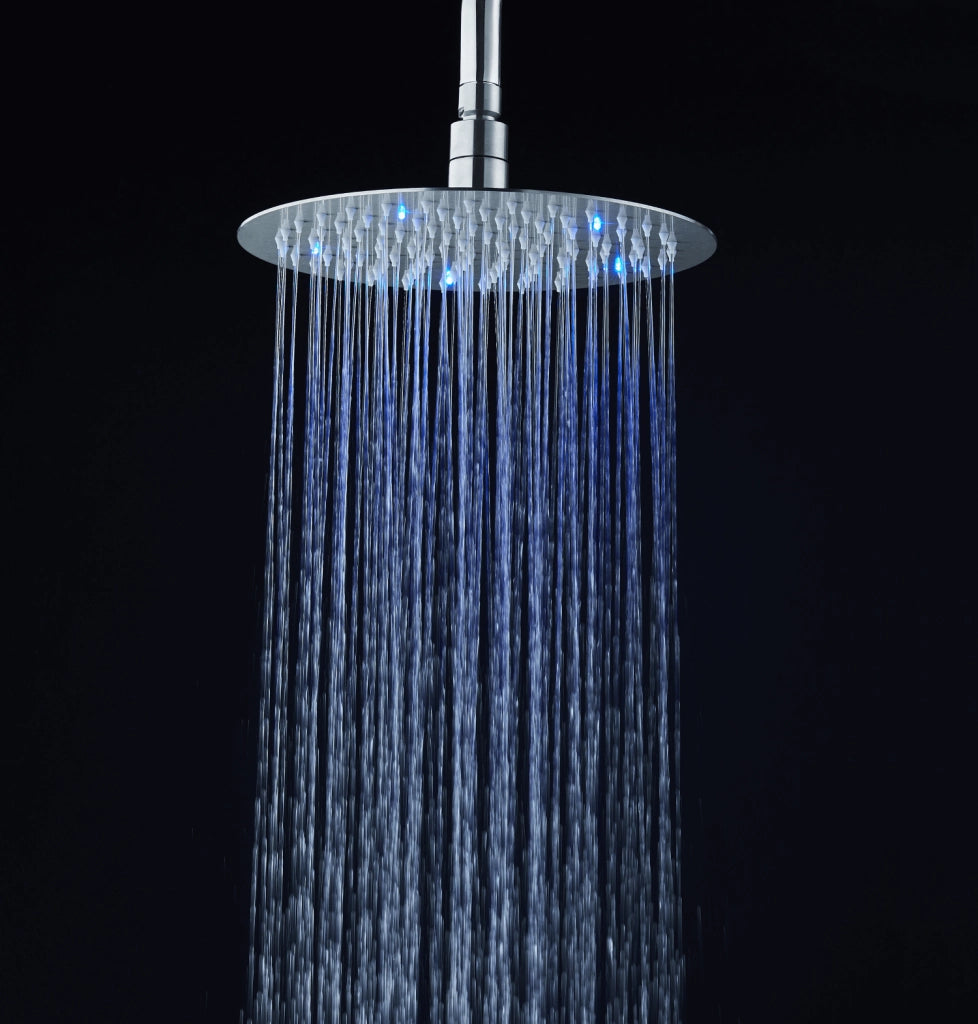 Soffione doccia ultraslim tondo con led cromoterapia acciaio inox D20 cm VEGAS - Satinato