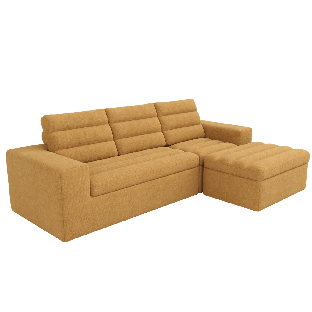 Divano angolare modulare 4 posti con pouf 253x161x89 cm in ciniglia arancione