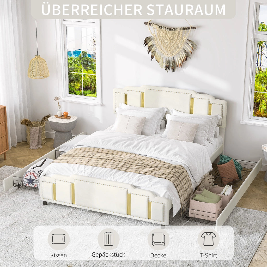 letto imbottito velluto beige 140 x 200 cm