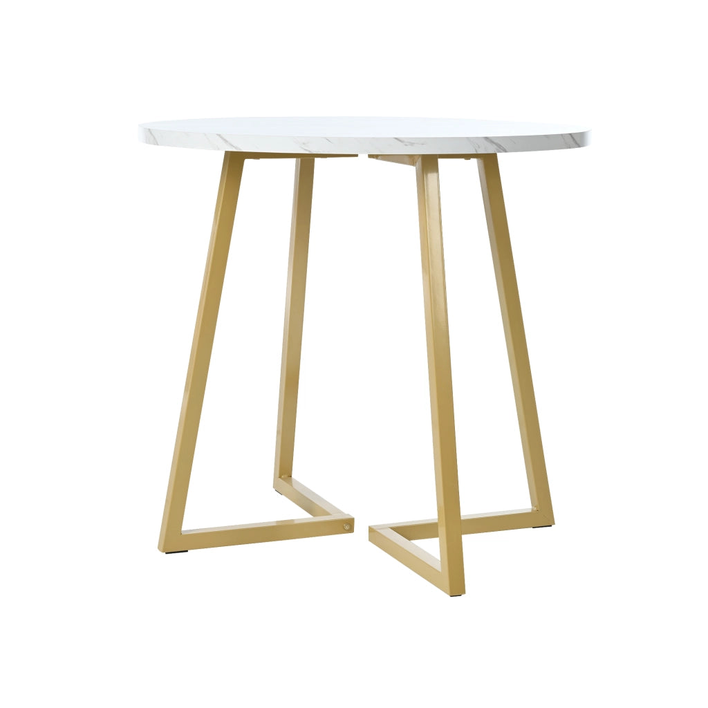 Tavolo da pranzo rotondo con piedini regolabili e struttura in metallo per cucina, MDF bianco, 80 × 75 cm