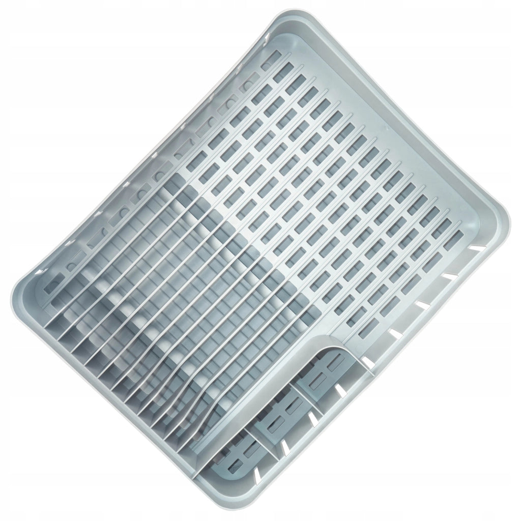 Scolapiatti KADAX con portaposate in plastica grigia, vassoio da 39 cm