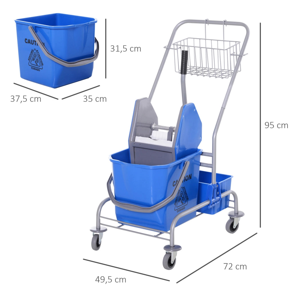 Carrello per pulizie blu con secchio da 25 L e strizzatore