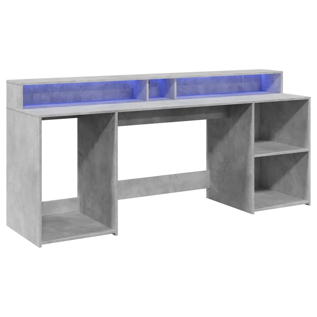 Scrivania con Luci LED Grigio Cemento 200x55x91 cm Truciolato 3309441