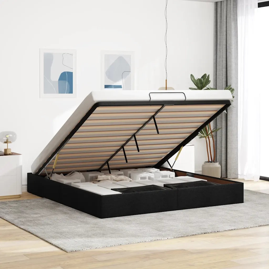 Struttura Letto Pouf senza Materasso Nero 160x200 cm in Tessuto 3310891