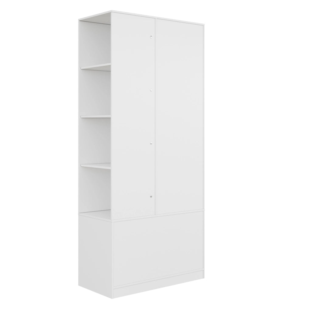 Armadio con specchio; 2 cassetti e 4 ripiani aperti; 80 x 40 x 180 cm; MDF bianco