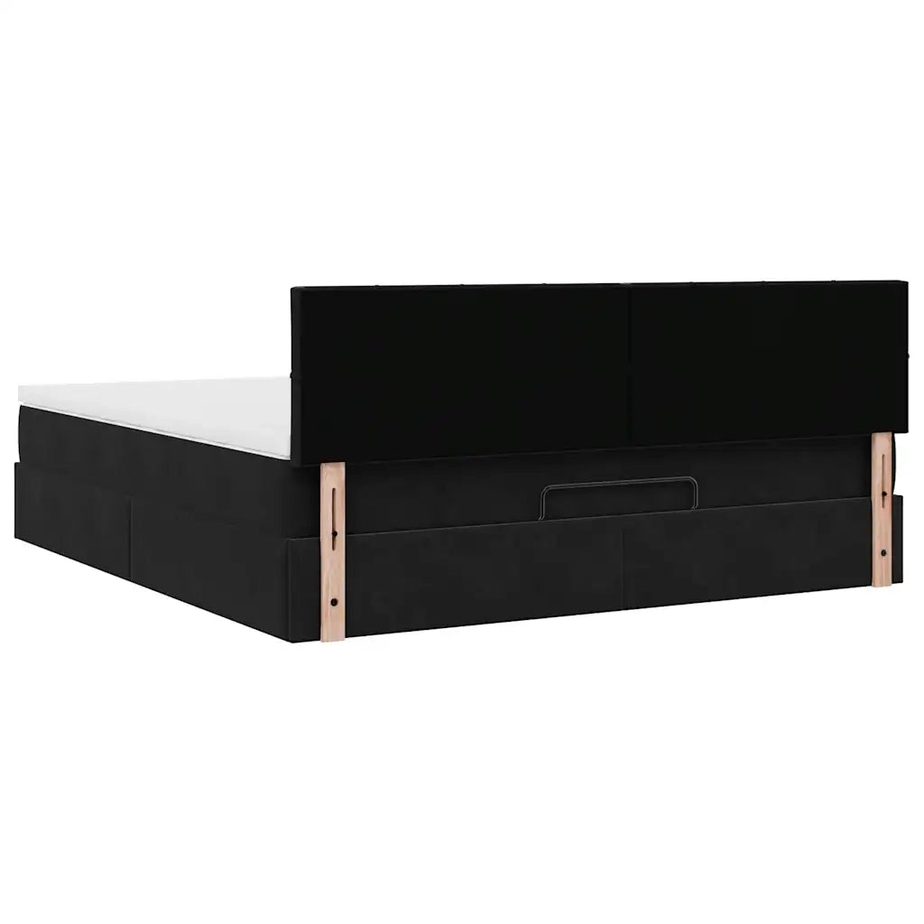 Struttura Letto Pouf con Materasso Nero 180x200 cm in Velluto 3312640