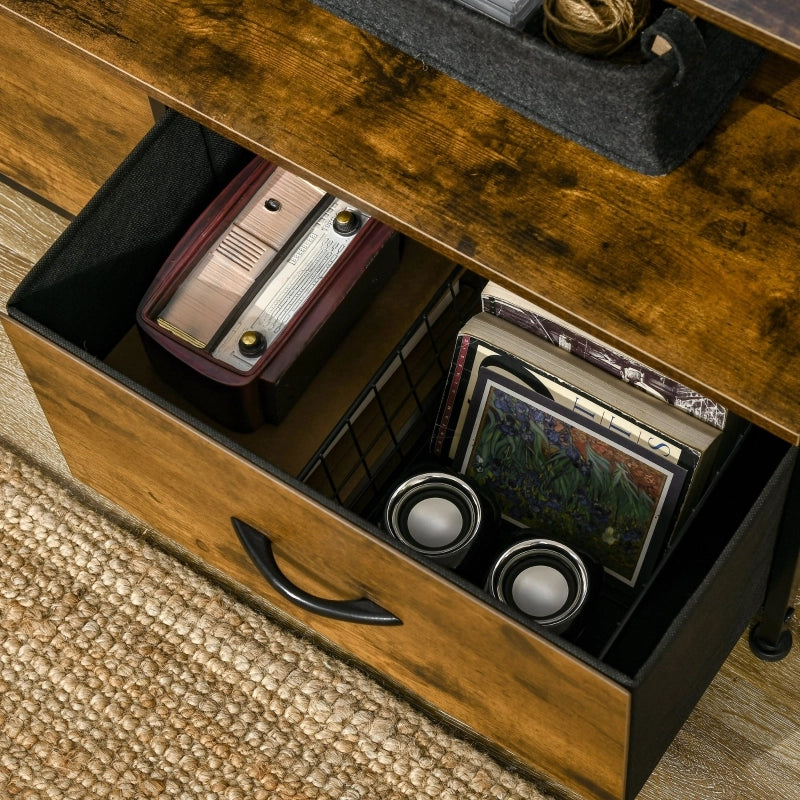 Cassettiera con 3 cassetti in tessuto e due ripiani superiori struttura in acciaio marrone 44 × 29 × 92 cm